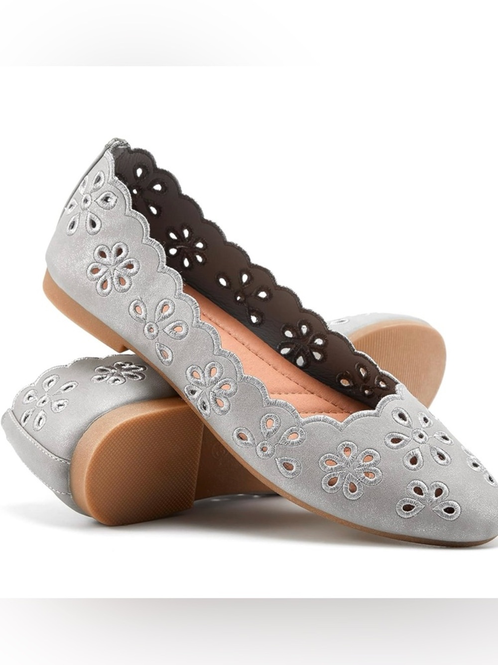 Women’s Grey Ballet Flats Size 7.5 | Eyelet Cutout Slip-On | NWOT